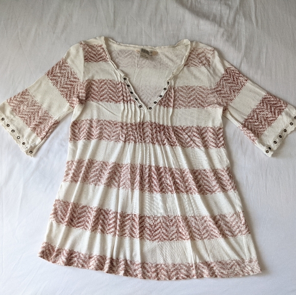 LUCKY BRAND Striped elbow length sleeve Top - Picture 1 of 11
